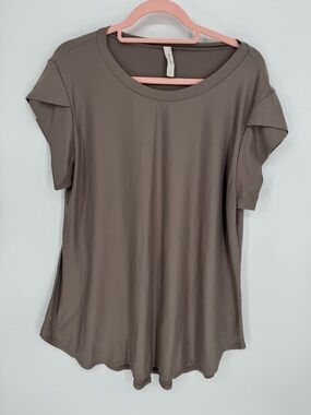 Honeyme Women's Taupe Short Sleeve Crew Neck Basic Top Size Large